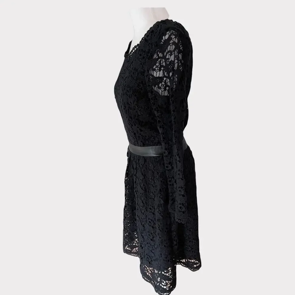 Joie Black Cotton Lace Fit & Flare Dress S - Picture 7 of 10